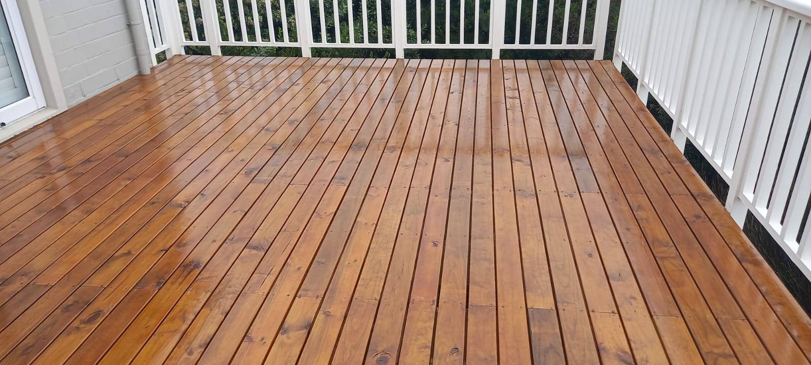 Freshly stained hardwood deck