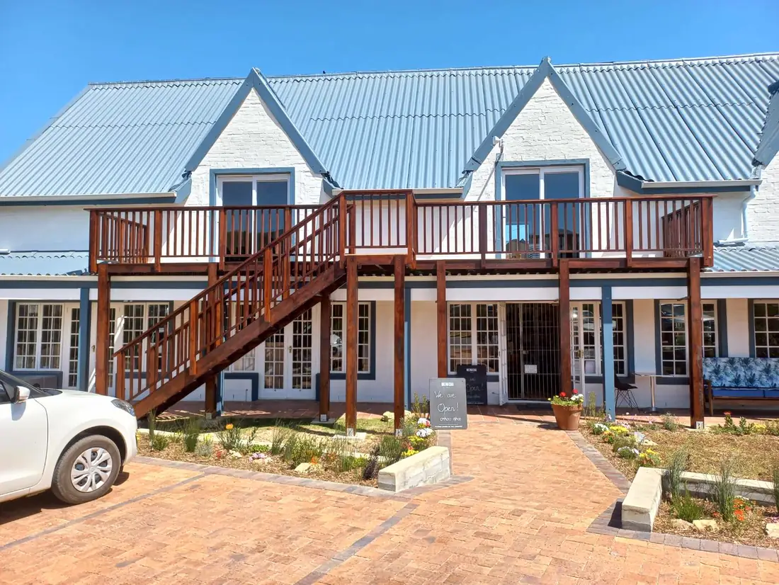 Exterior timber stairs to an upper deck