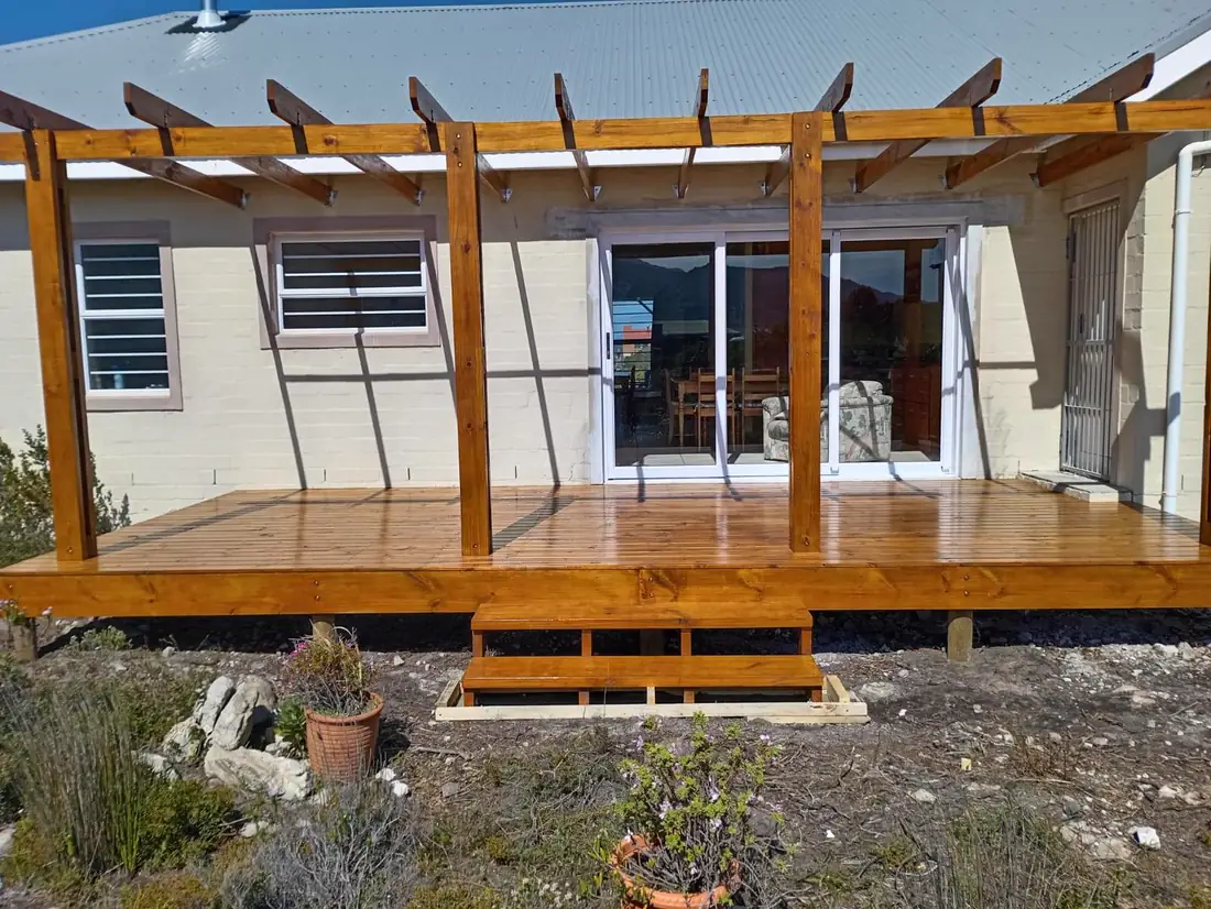 Pergola over a timber deck at the back door